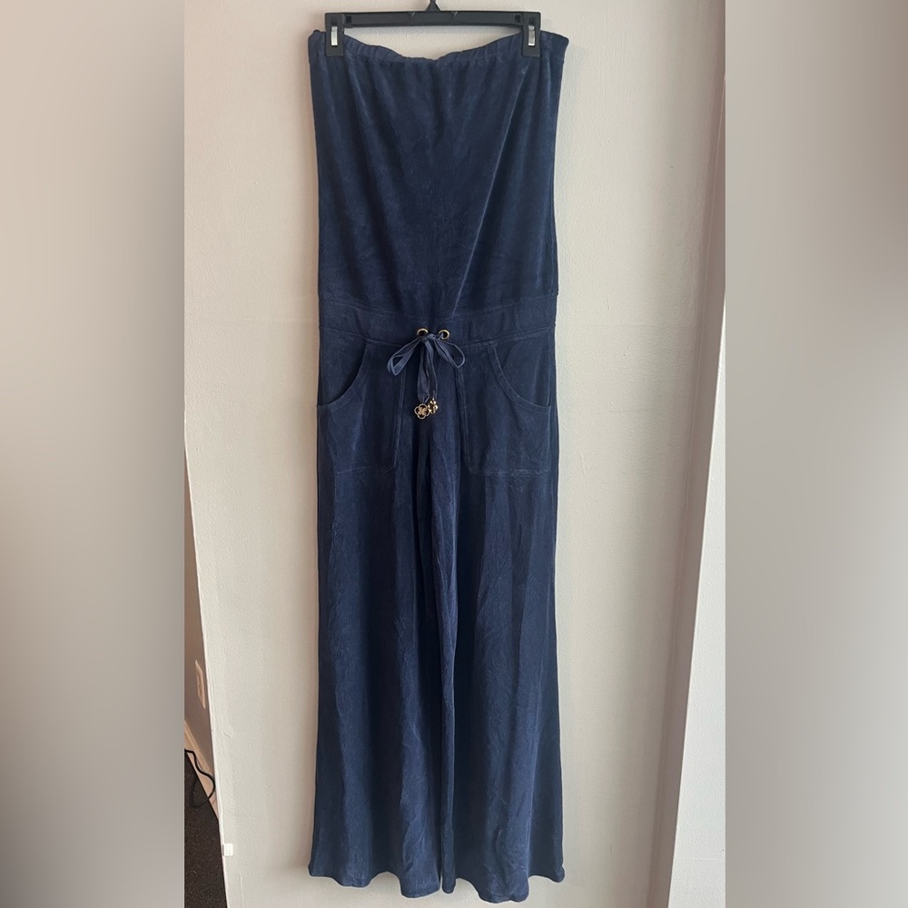 Candace Kelly malibu Terry Collection - Strapless Wide-Leg Jumpsuit w Drawstring